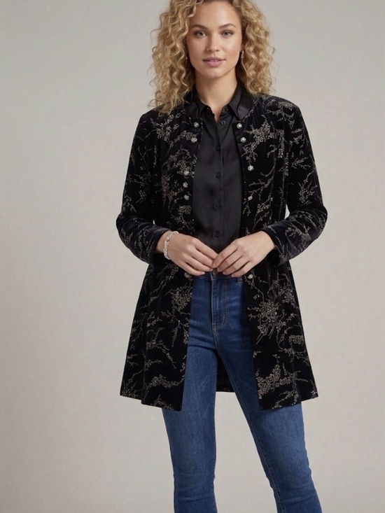 R&M Richards Jackets & Blazers - Rare Vintage R&M Richards Velvet Jacket Black Floral Glitter Made in USA Size 14